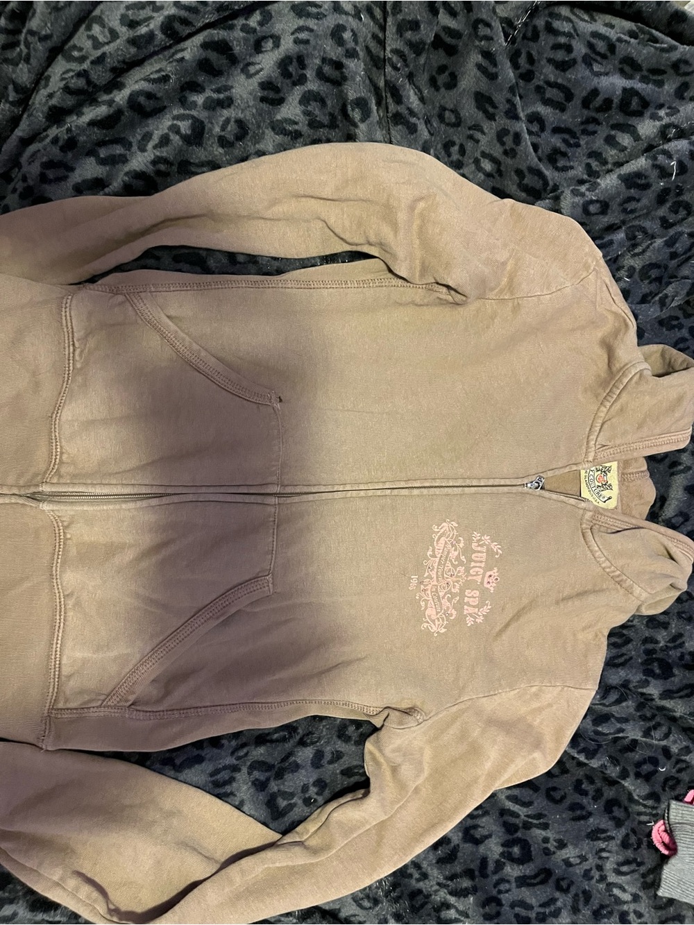 Juicy Couture Taupe Zip-Up Hoodie with Pink Logo